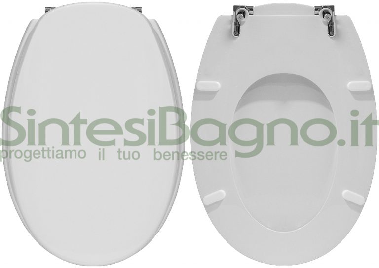 Copriwater Con Coperchio A Chiusura Lenta In PP - Sedile WC Ergonomico Bianco - Misura Grande 44-48x39cm - 2