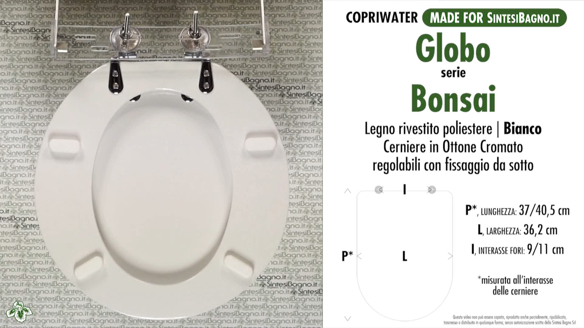 Copriwater Globo  BONSAI BIANCO  Cerniera Cromo-Sedile-Asse 